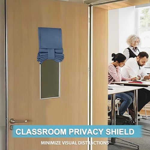 Image of RYB HOME Classroom Door Window Cover, Blackout Shades for Classroom Windows and Doors Cover Lockdown Shades, Room Darkening Design Blocks Views, W 8 x L 36, 1 Panel, Stone Blue