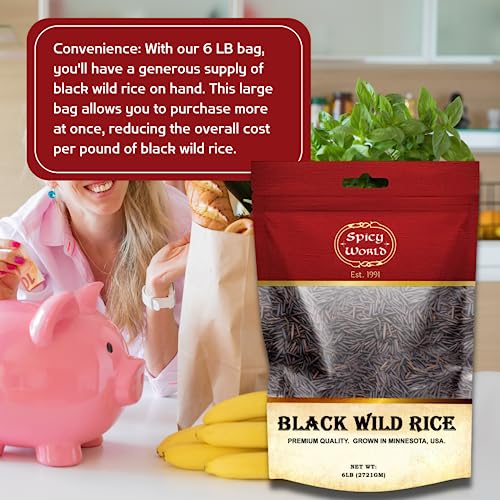 Spicy World Minnesota Grown Black Wild Rice 6 Lb Bag | Premium Quality | All Natural, Hearty Grain With Rich Flavor | Perfect For Rice Dishes & Recipes #TOP2
