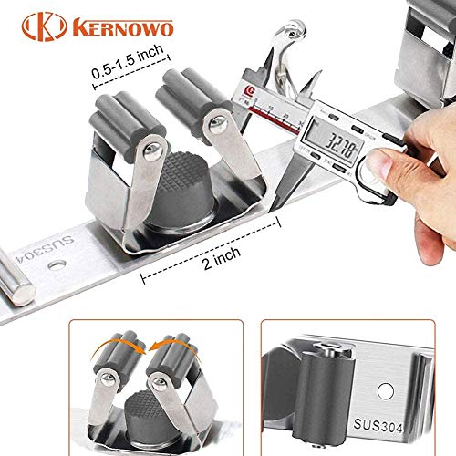 Mop Broom Holder- Wall Mount Stainless Garage Tools Organizer with 3 Racks 4 Hooks, Hold up to 20 Lbs, Organizers and Storage for Kitchen Bathroom and Garage. - Thumbnail 4