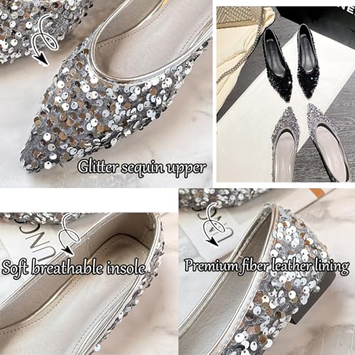 Women's Sequin Pointed Toe Flats Fashionable Glitter Sequins Ballet Flats Formal Shoes Comfortable Slip-On Non-Slip Low Heel Sparkly Wedding Bridal Dress Shoe3