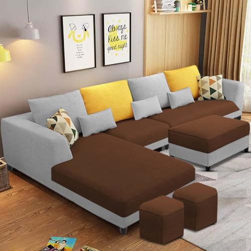 Image of Galib LHS 8 Seater L Shape Sofa Set for Living Room (Brown Grey Fabric) Premium Fabric Sofa