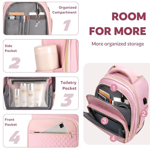 Arcoyard Pink Rolling Backpack for Women - Lightweight, Waterproof, Convertible Travel Bag with Wheels