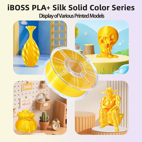 Image of iBOSS Silk PLA+ Filament 1.75mm Dual Color Yellow Gold 1KG, 3D Printer Filament Dimensional Accuracy + /- 0.02mm, 1kg Spool(2.2lbs) 3D Printing Filament Fits for Most FDM 3D Printers(Silk Gold Yellow)
