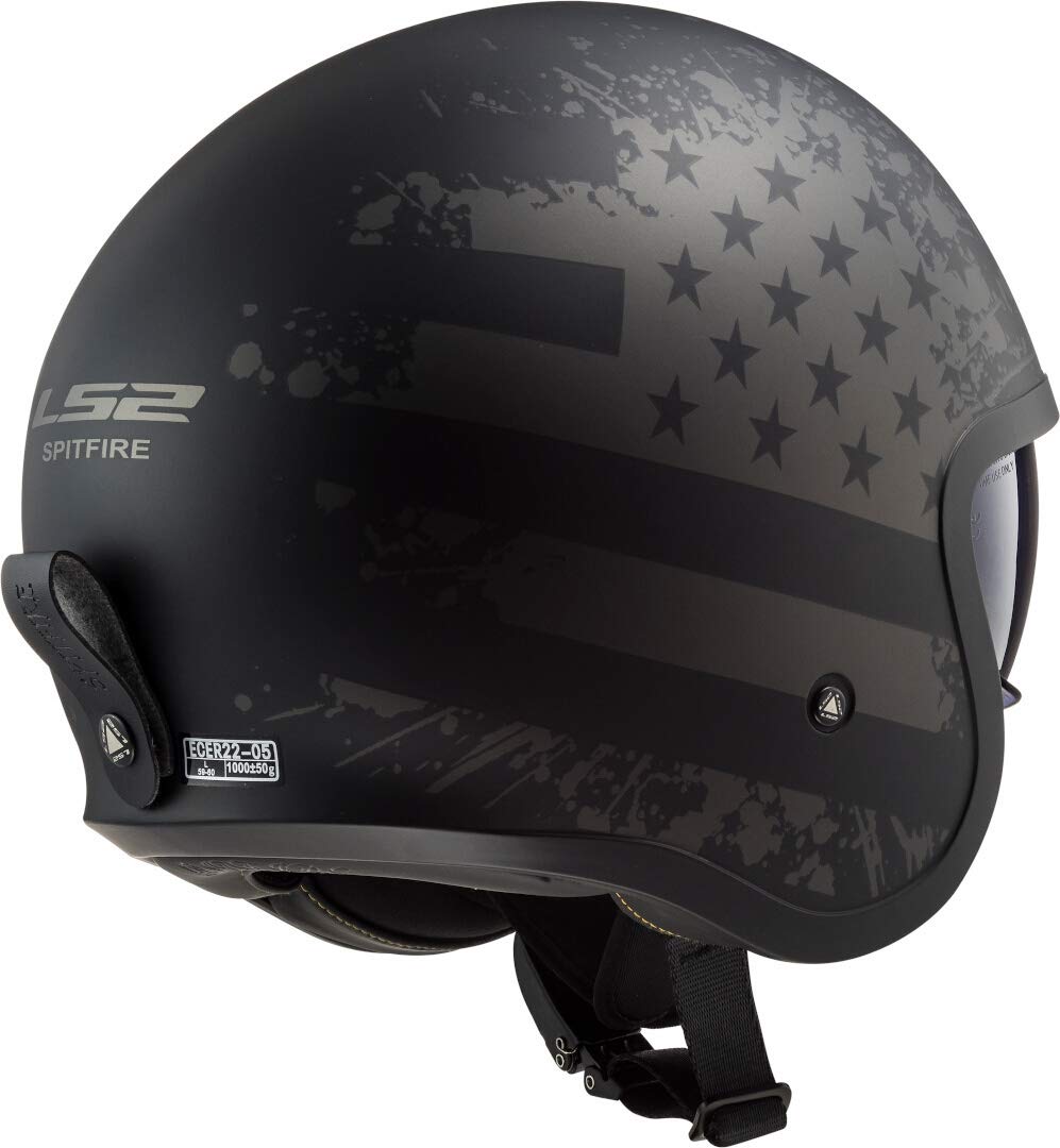 LS2, Casco Moto Jet SPITFIRE BLACK FLAG Matt Black Titanium, L