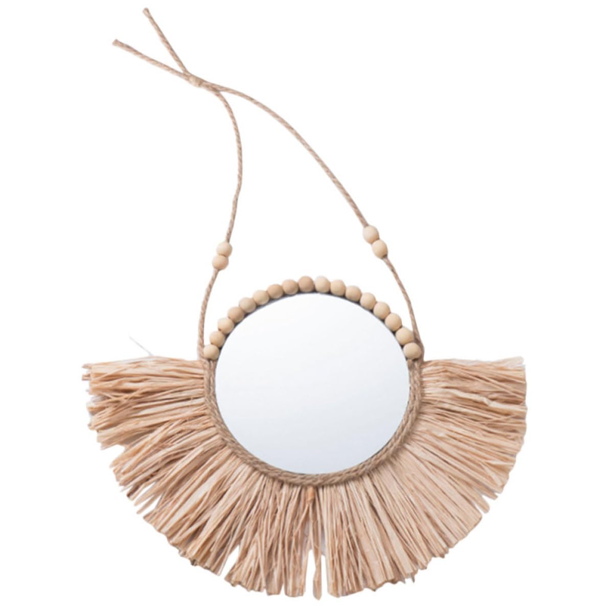 Runder Wandhängendes Aluminium in Spiegel Raffia aus Wandspiegel Dekorativer mit Glattem HD Design Beige für Heim und Schlafzimmereinrichtung