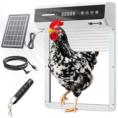 Automatic Chicken Coop Door Solar, Battery Powered & Weatherproof Aluminum, Timer Modes for Safe and Convenient Chicken, Easy Install, Reliable All-Season Performance (White)