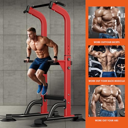 Image of SogesPower Power Tower Dip Station Pull Up Bar for Home Gym Adjustable Height Strength Training Workout Equipment,Pull Up Bar Station