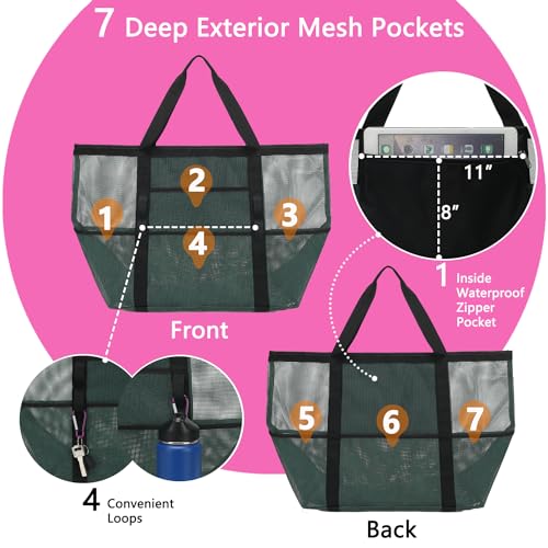 Image of Fammart Large Mesh Beach Bag for Women, Oversized Beach tote Swim Pool Bag