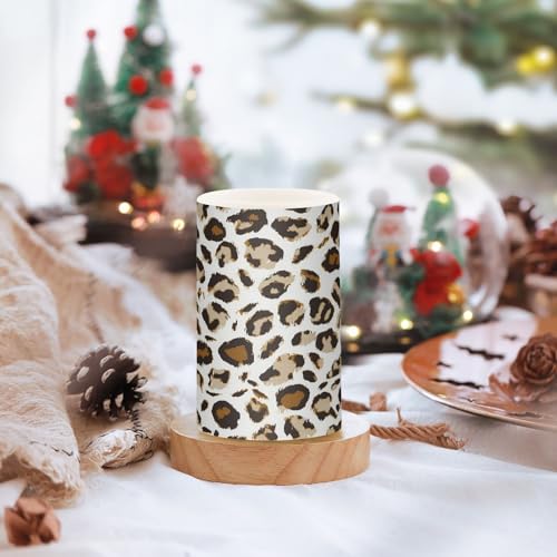 Image of Leopard Print - White Flameless Candles, Set of 2, Battery Operated, Pillar Candles for Home Decoration, Christmas, Party