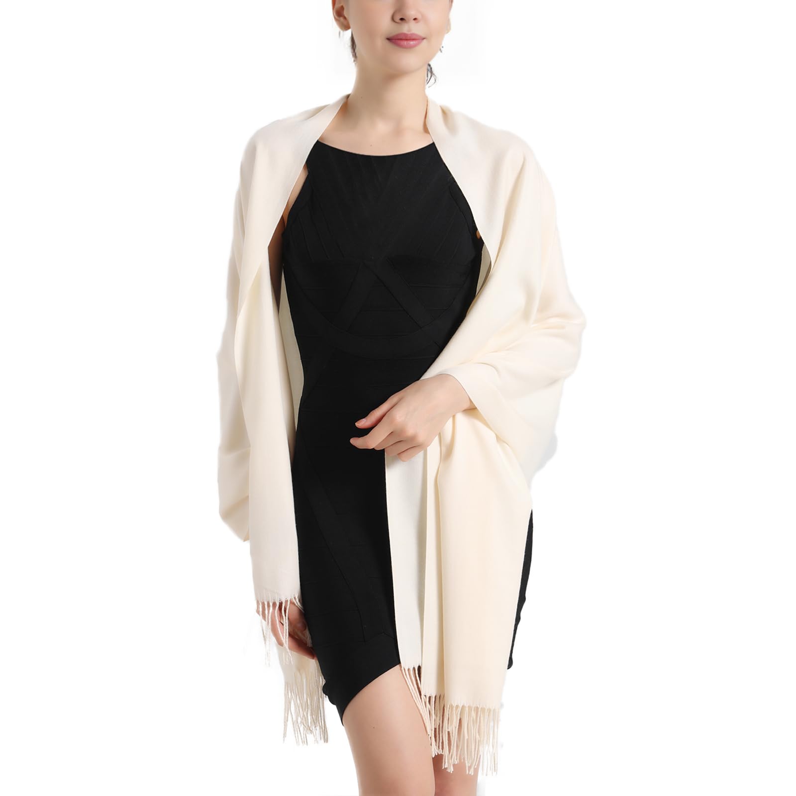 vimate Pashmina Scarf and Shawl - Soft Women Pashmina Wrap for Wedding Evening Party (20 Colors), Cream, 27'' x 78''