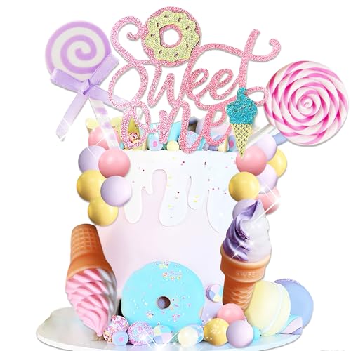 Sweet One Cake Topper Ice Cream First Birthday Party Decorations Donut Cake Decor for Sweet Dessert Summer 1st Birthday Party Supplies