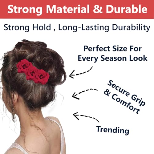 Image of TEMPERIA (6pcs) Hair Accessories For Women & Girls - Bridal Brooch & Braid for Hairstyle of Bride, Wedding & Party - Stylish Red Rose Artificial Flowers Bun Juda U Pins & Clips for Style & Decoration