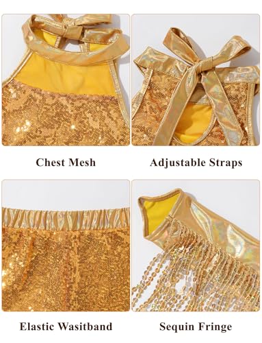 Image of Happy Cherry Girls Shiny Sequin Latin Dance Shorts Set 3 Pcs for Disco Hip Hop Jazz Cha Cha Dance 3-12Y