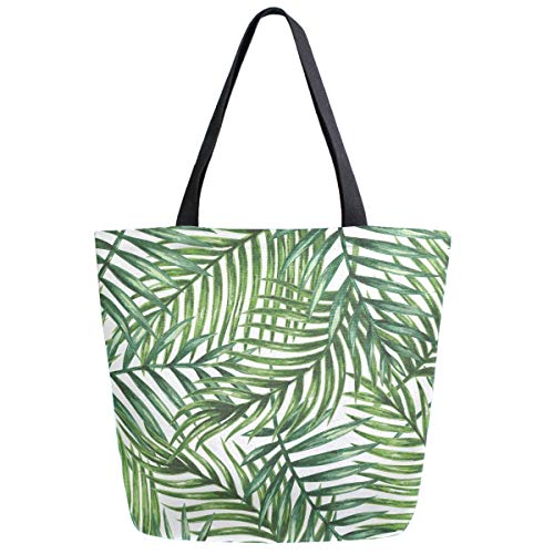 ZzWwR Chic Tropical Palm Leaves Print Extra Large Canvas Shoulder Tote Top Storage