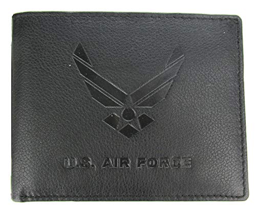 U.S. Air Force Wing Bi-Fold Leather Wallet with RFID Protection - BLACK