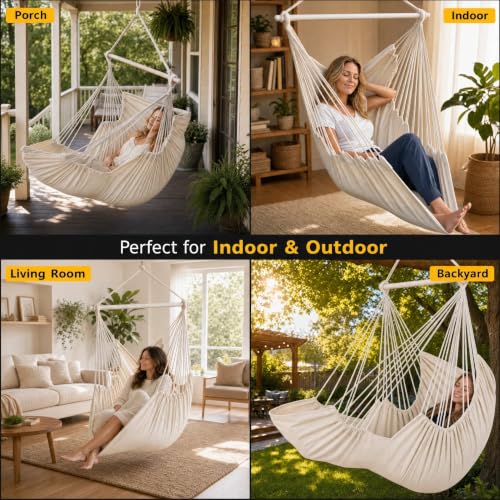Image of ADVOKAIR Hammock Chair Swing 500lbs Steel Bar Multi-Size Bedroom&Porch | Anti-slip Rings, Adjustable Strap and S-hook, Easy Assembly, Indoor&Outdoor