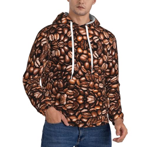 Sweat à capuche homme polaire pull chaud imprimé grains café cordon serrage