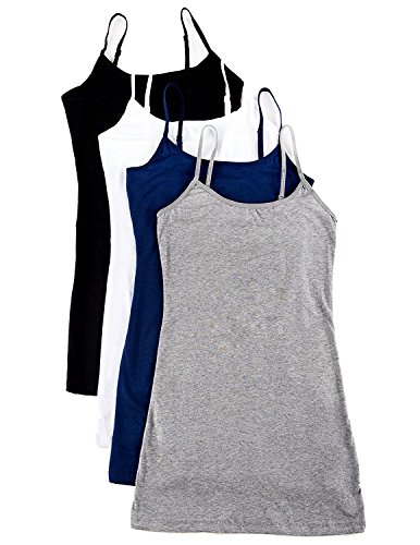 3 or 4 Pack: Active Basic Cami Tanks in Many Colors (Small, Black/Gray/White/Navy)