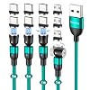 Melonboy Magnetische oplaadkabel, 3-in-1 magnetische laadkabel, 4 stuks, 1 m + 1 m + 2 m + 2 m, 360 graden draaibaar en…