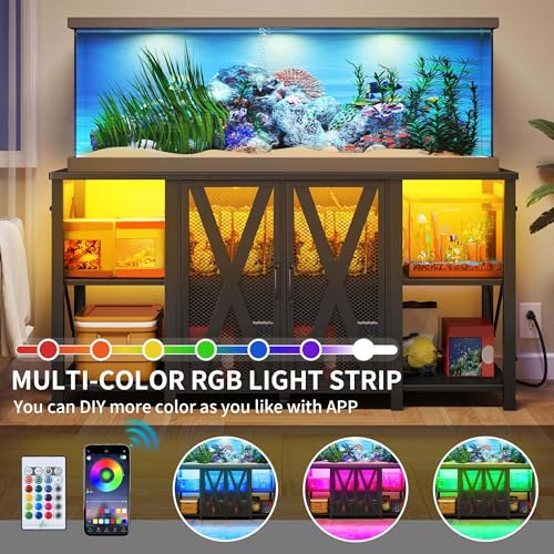 Image of DWVO Reptile Tank Stand Aquarium Stand with Power Outlet & LED Light, 75 /90 /120 Gallon Terrarium Stand Cabinet - Heavy Duty Fish Tank Stand for Turtle Tank, Reptile Terrarium, 2000LBS Capacity, Black