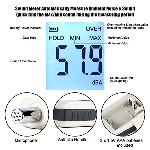 Image of Decibel Meter Sound Pressure Level Meter (SPL) with Backlight Alarm, Portable Sound Decibel Level Meter 30~130dBA, Noise dB Sound Meter Audio Volume Monitoring Instrument Meter for Home Office