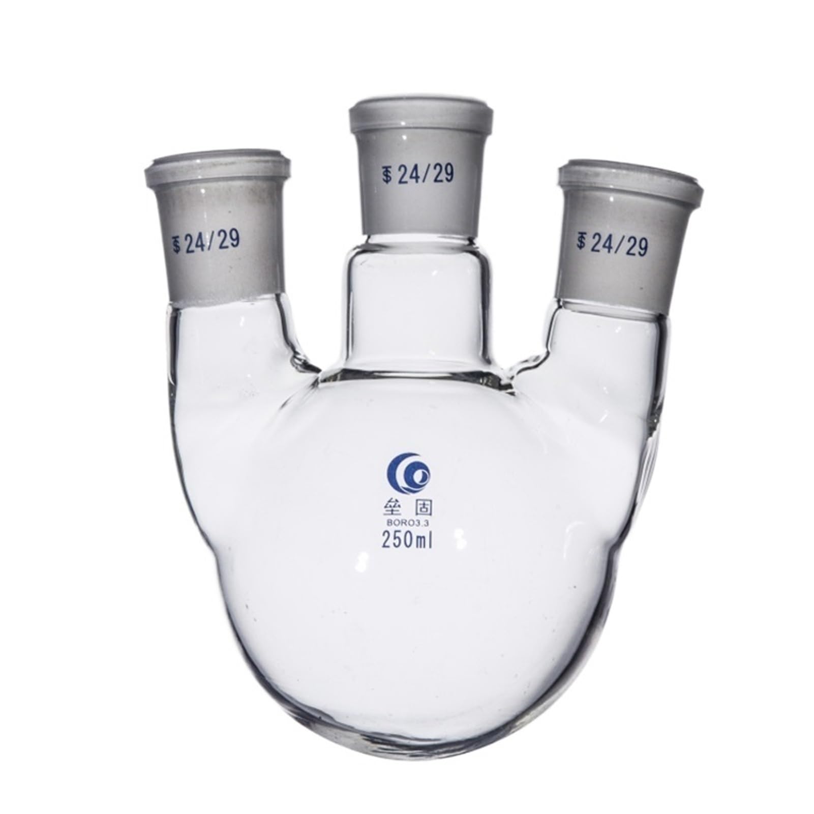 Gerader Dreihalskolben, runder Boden, Glaskolben mit hohem Borosilikatgehalt, Labor-Dreihalsreaktor, dicker Abschnitt | 250ml 24x19x19