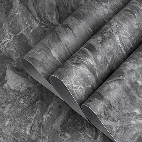 TOTIO Extra Wide Grey Marble Self Adhesive Wallpaper Peel Stick Matt Thicken 24x197inch Gray Marble Vinyl Wrap Dark Sticky Back Plastic Waterproof Furniture Sticker PVC Wall Stickers Detachable Cover