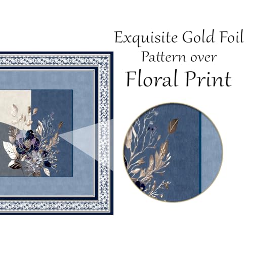 Image of Cloth Fusion Velvet Floral Square Shape Dining Table Cover Cloth 4 Seater with Stunning Gold Foil Design for Home Decor (56x56 Inch Square, Blue)