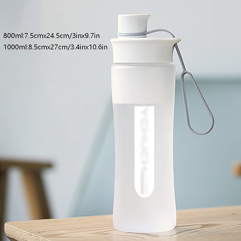Sportflasche Sportflasche Reise Wasserflasche Griff Seil Sport Wasserflasche für sportliche Übungen Outdoor Wandern Laufen Wasserflaschen (Fassungsvermögen: 800 ml, Farbe: Grau) (Weiß 1000 ml)