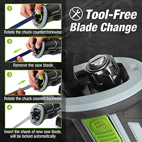 Workpro Cordless Reciprocating Saw, 20V 4.0Ah Battery, 1-Inch Stroke Length, 4 Saw Blades Included+ Workpro 32-Piece Reciprocating Saw Blade Set - Metal/Woodcutting Saw Blades, Pruner Saw Blades #TOP5