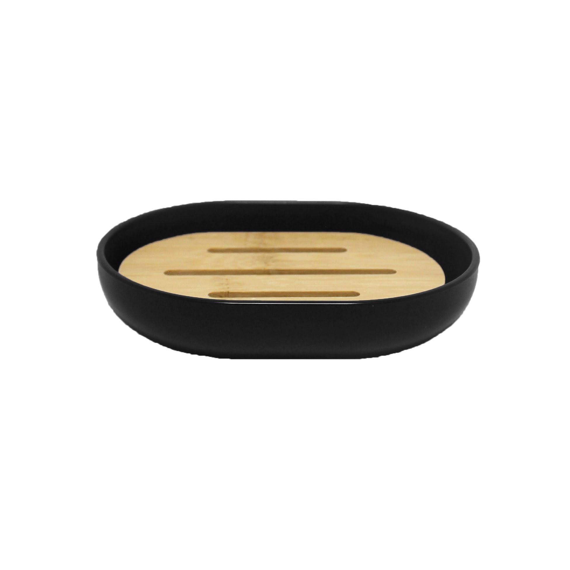 Douceur d'Intérieur Smart Seifenschale (12,2 x 9,3 x 2,5 cm), Schwarz, Polystyrol und Bambus