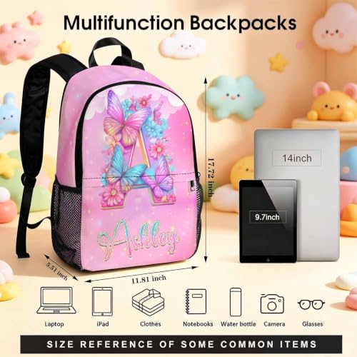 Image of Custom Kids Backpack for Girls Toddler Backpacks Back to School Bookbag Set | Kid Personalized Backpack with Lunch Bag Girl Kindergarten Elementary Preschool Daypack Birthday Gifts Flower Butterfly Pink