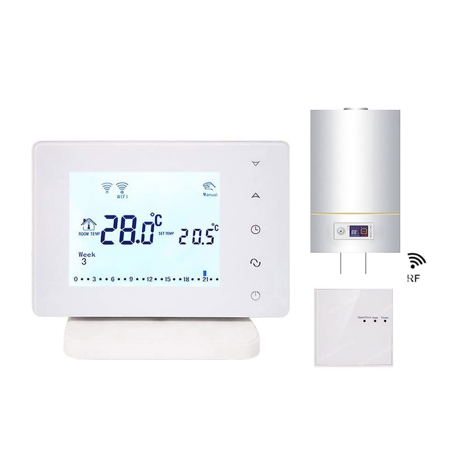 Cyfrowy higrometr termometr wewnętrzny Rf. Bezprzewodowy regulator termostatu ogrzewania kotła do Google Home Alexa Smart Wireless Controller Z wyświetlaczem LCD(BOT-X306)