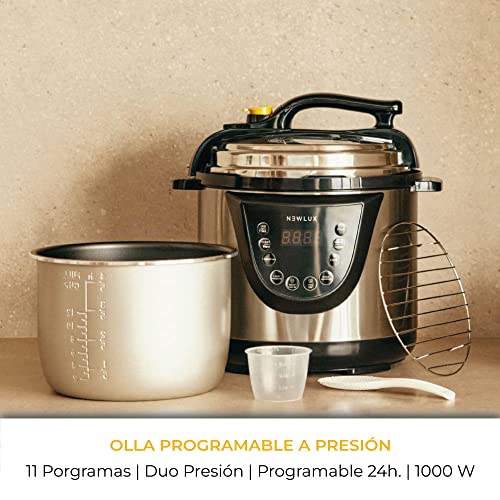 NEWLUX-Olla-Programable-6L-Chef-Pot-V110-Ollas-a-Presion-Electrica-10-Menus-1000W-Programable-24-h-Preserva-el-Calor-Efecto-Presurizacion-Sistema-Duopresion-Cubeta-100-Antiadherente NEWLUX-Olla-Programable-6L-Chef-Pot-V110-Ollas-a-Presion-Electrica-10-Menus-1000W-Programable-24-h-Preserva-el-Calor-Efecto-Presurizacion-Sistema-Duopresion-Cubeta-100-Antiadherente