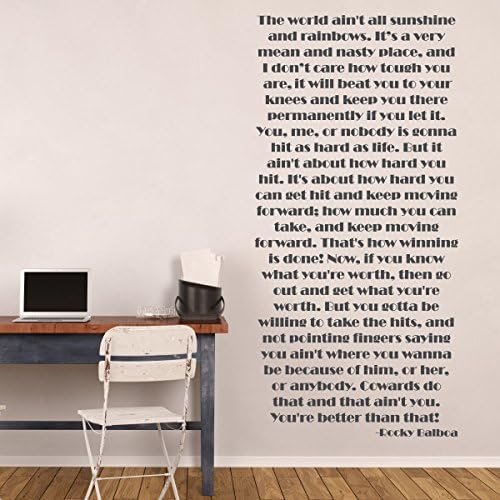 Sports Quotes Wall Decals - Rocky Balboa Quotation - The World Ain't All Sunshine - Vinyl Decor for Locker Rooms, Athlete Kids Bedroom