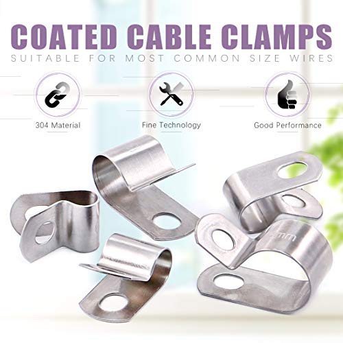 Swpeet 50Pcs 304 Stainless Steel 6Mm-16Mm Vinyl Coated Cable Clamps Assortment Kit, Without Rubber Cushioned Insulated Clamp, Metal Clamp, Tube Holder For Tube, Pipe Or Wire Cord Installation #TOP4