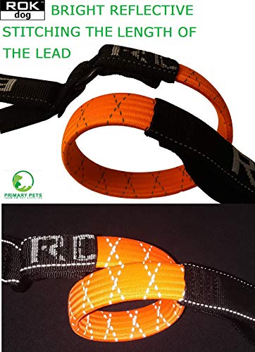 ROK DOG PREMIUM REFLECTIVE NO JOLT SAFETY STRETCH LEAD (SAFETY ORANGE HI VIZ REFLECTIVE WITH BLACK) - Image 4
