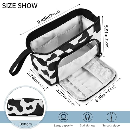 Image of SUABO Big Capacity Pencil Case, Cow Skin Print Pen Bag Pouch Holder Stationery Bag School College Office Organizer for Teen Adults Student