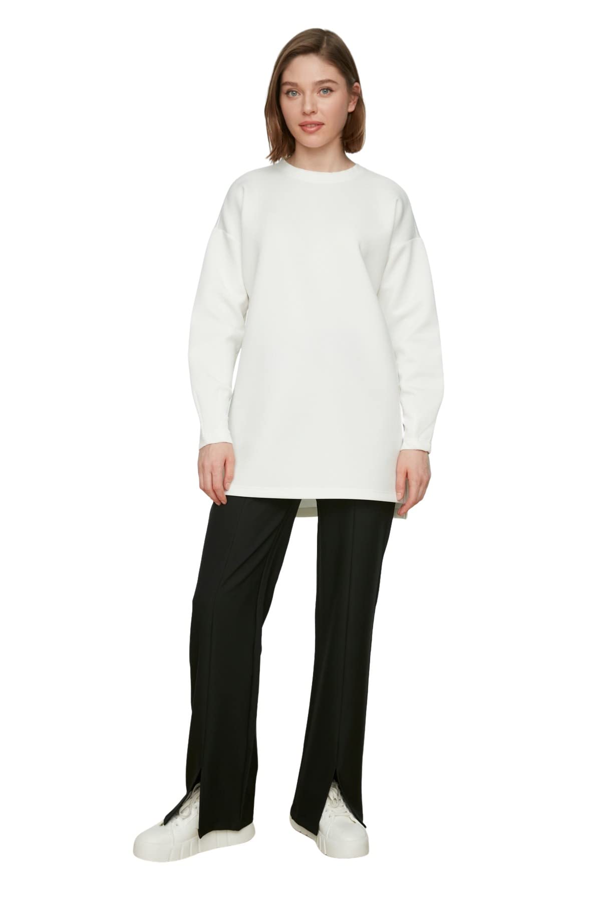 Trendyol Women Modest Regular Basic Crew neck Knit Modest Tunics Ecru