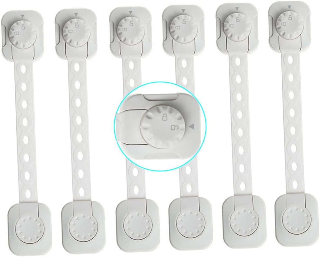 Toyvian 18pcs Adjustable Boy Girl Locks Multipurpose Cabinet Adhesive Belt Lock for Refrigerators and Cupboards Easy Unlock Design White