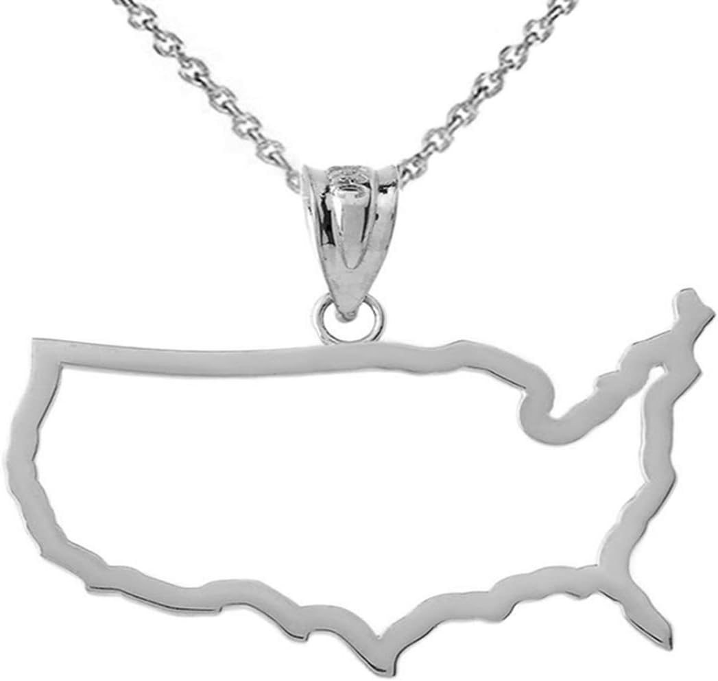 Claddagh Gold Certified Silver United States of America Map USA Outline Pendant Necklace