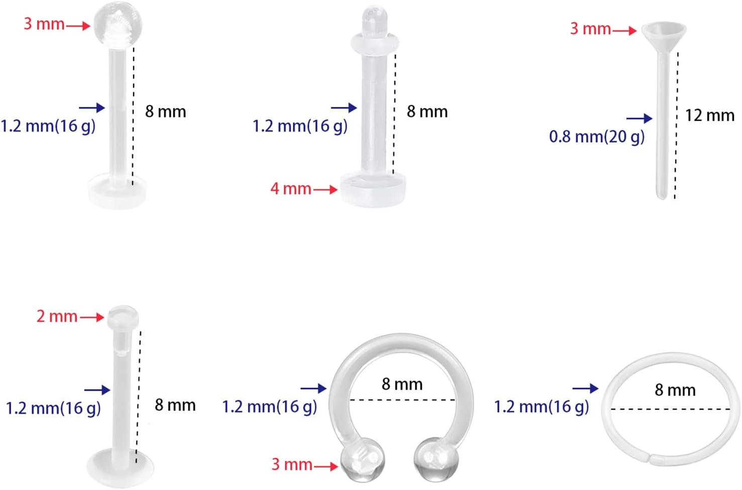 Clear Piercing Retainers Mix Set for Women Men Plastic Nose Studs Vertical Labret Lip Jewelry Barbells Rings Tongue Bar Horseshoe Piercings Septum Retainer Hide Earrings 17 Pcs