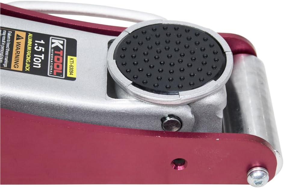 K Tool International 63094 1.5 Ton Low Profile Service Floor Jack for Garages, Repair Shops, and DIY, 3,000 lbs. Capacity, Aluminum/Steel Hybrid, Hydraulic Lifting Range 3.15" - 14", Red/Silver