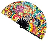 Amajiji Large Folding Hand Rave Fan for Women/Men, Chinease/Japanese Bamboo and Nylon-Cloth Folding Hand Fan, Hand Fan Festival Fan Gift Fan Craft Fan Folding Fan Dance Fan (Dream Ｆlower)