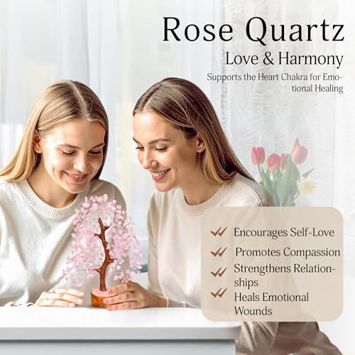 YATSKIA Rose Quartz Crystal Tree – Bonsai Tree of Life – Pink Room Decor – Desk Decorations for Women Office – Gemstones and Crystals – Stones and Crystals