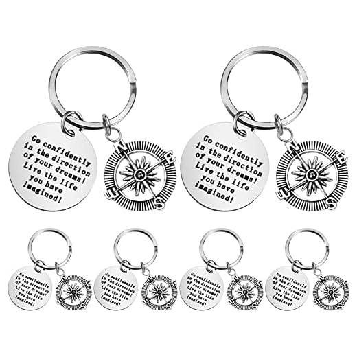 6 Pcs Inspirational Keychains Gift, Inspirational Graduation Gifts with Inspirational Quotes, Go Confidently in The Direction of Your Dreams Compass Key Chain for Encouragement Gifts Birthday Gift