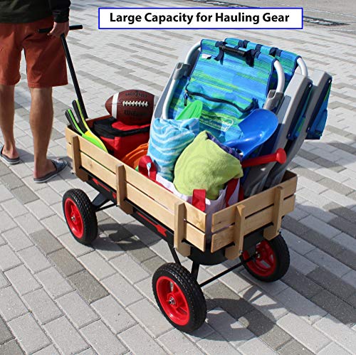 Flexible Flyer All-Terrain Steel & Wood Wagon. Extra-Long Handle, Black & Red #TOP7