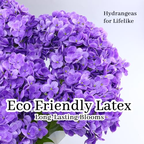 Hydrangea Artificial Flowers, 4Pcs Real Touch Faux Hydrangea with Long Stem and Leaves, Lifelike Fake Flowers for Outdoor Planters Garden Porch Yard Home Decor, Wedding Bouquets, Light Purple — view 6