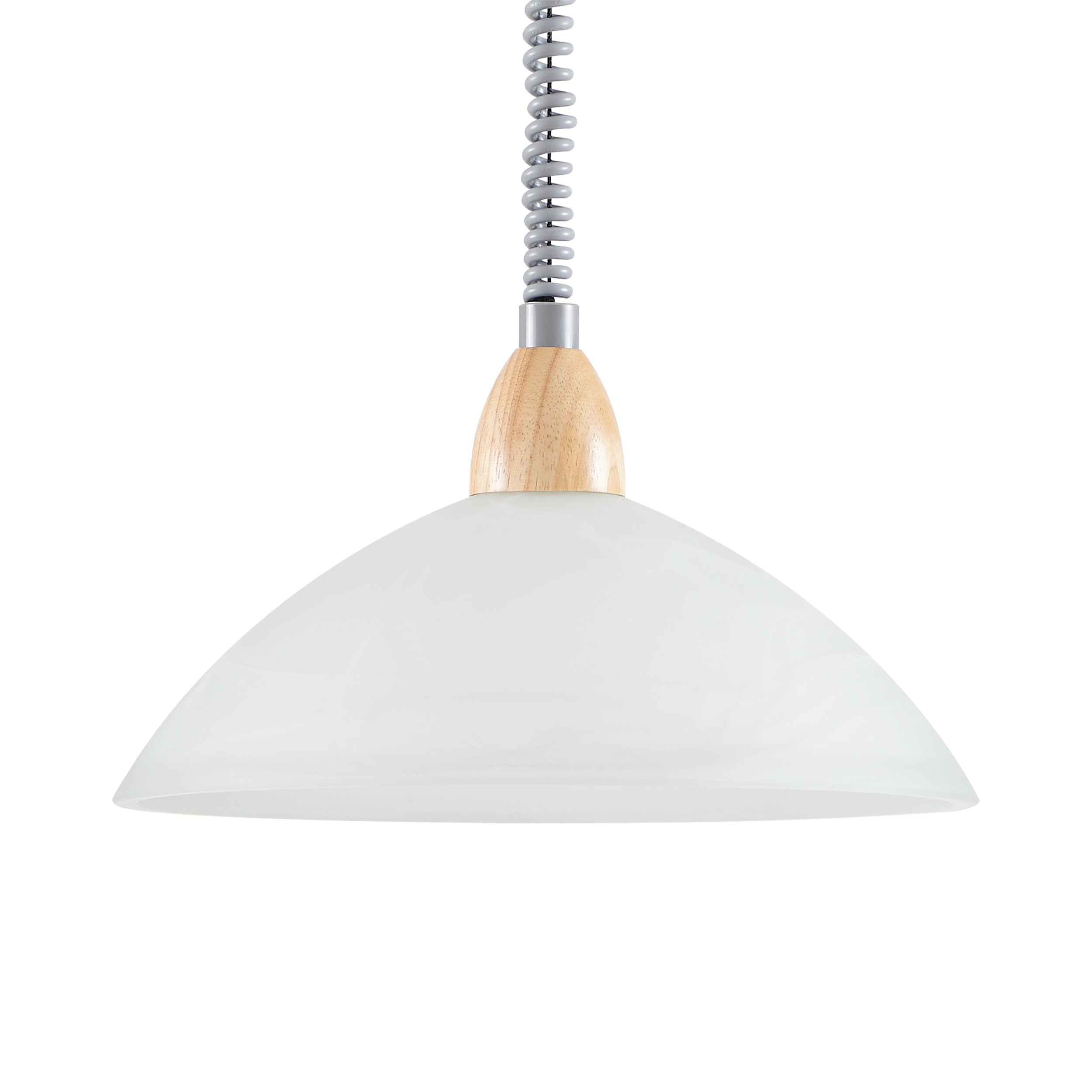 Eglo Lord 2 Lampadario, lampada a sospensione a 1 luce regolabile in | altezza, lampadario classico, vetro alabastro bianco, plastica in colore argento e legno, attacco E27