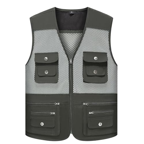 Chaleco utilitario táctico ligero para hombre con cremallera en la parte delantera y hebillas de munición, chaleco exterior multibolsillos con forro de malla, chaqueta transpirable sin mangas para la